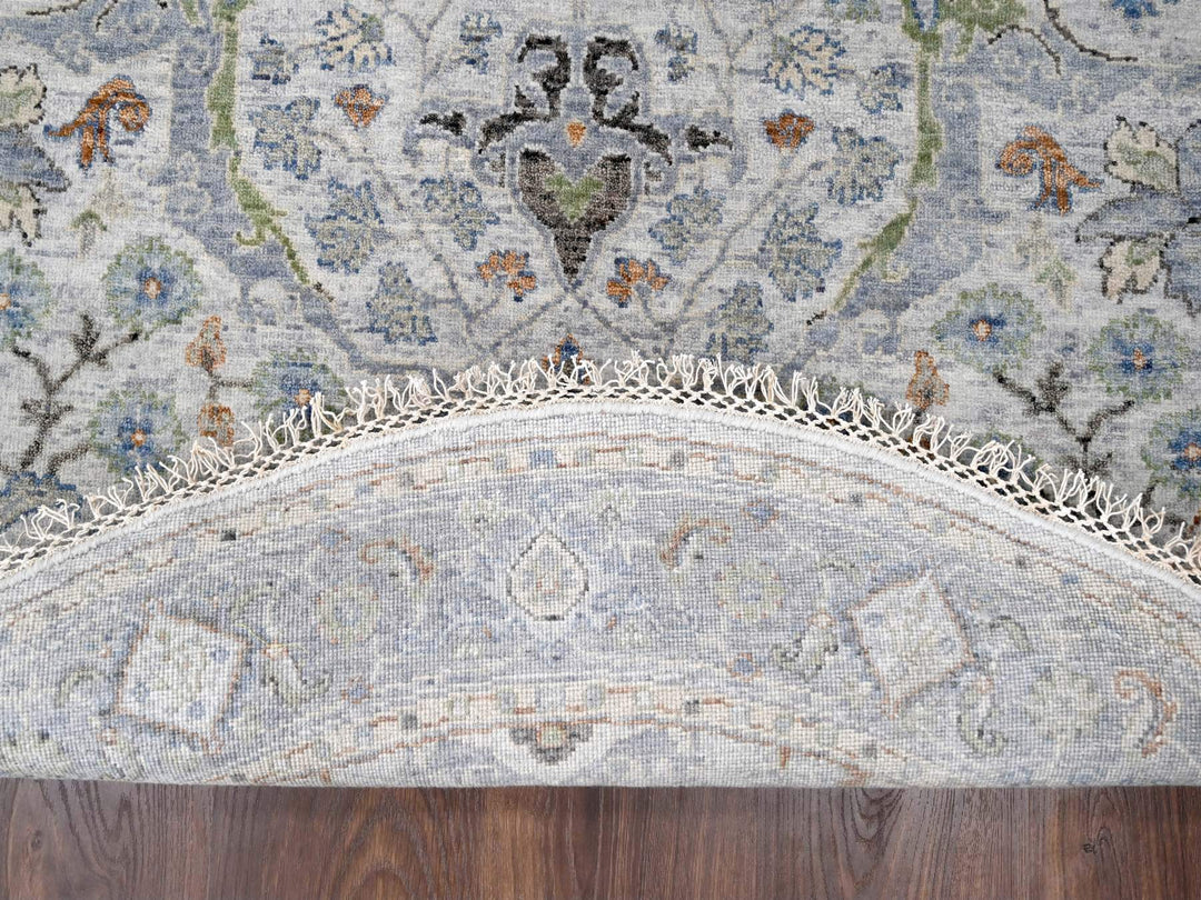 5'0" x 5'0" New Hand Knotted Grey Wool Round Oriental Rug - MOA10284365