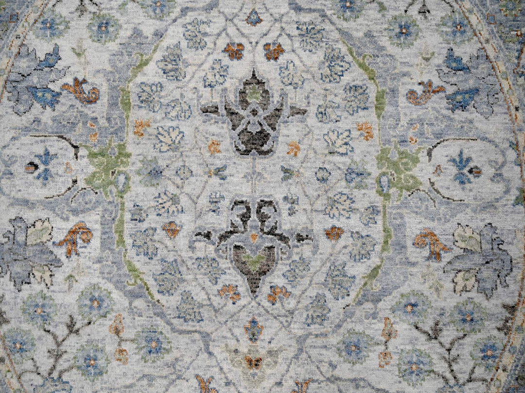5'0" x 5'0" New Hand Knotted Grey Wool Round Oriental Rug - MOA10284365