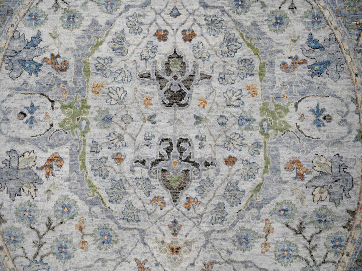 5'0" x 5'0" New Hand Knotted Grey Wool Round Oriental Rug - MOA10284365