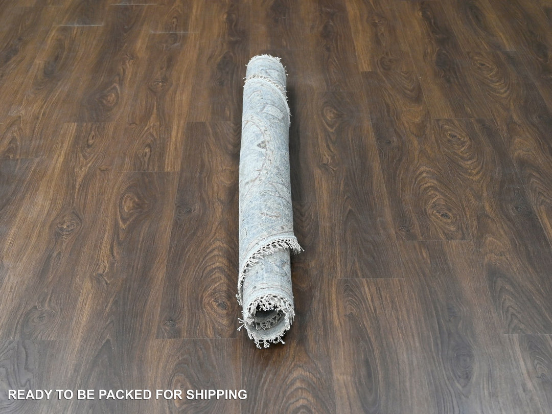 5'0" x 5'0" New Hand Knotted Grey Wool Round Oriental Rug - MOA10284365