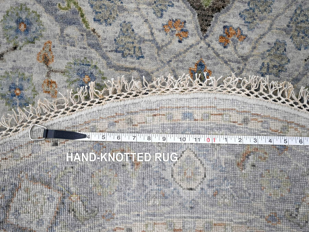 5'0" x 5'0" New Hand Knotted Grey Wool Round Oriental Rug - MOA10284365