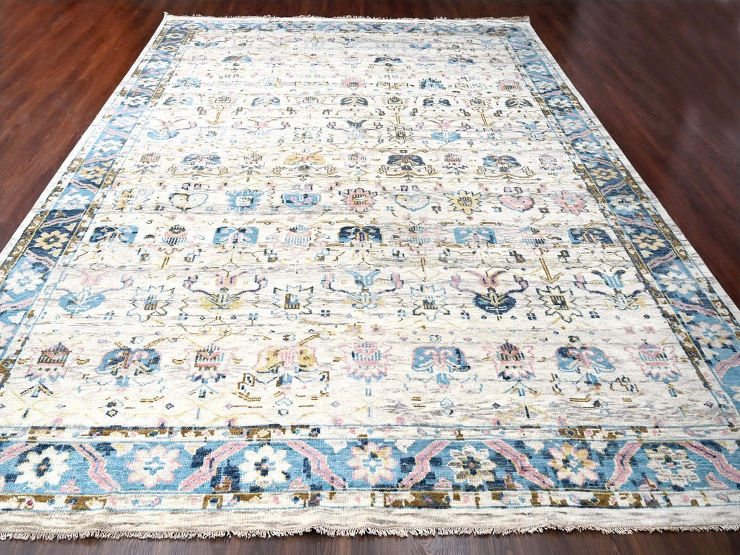 12'0" x 17'9" New Hand Knotted Ivory Wool Rectangle Oriental Rug - MOA10284380