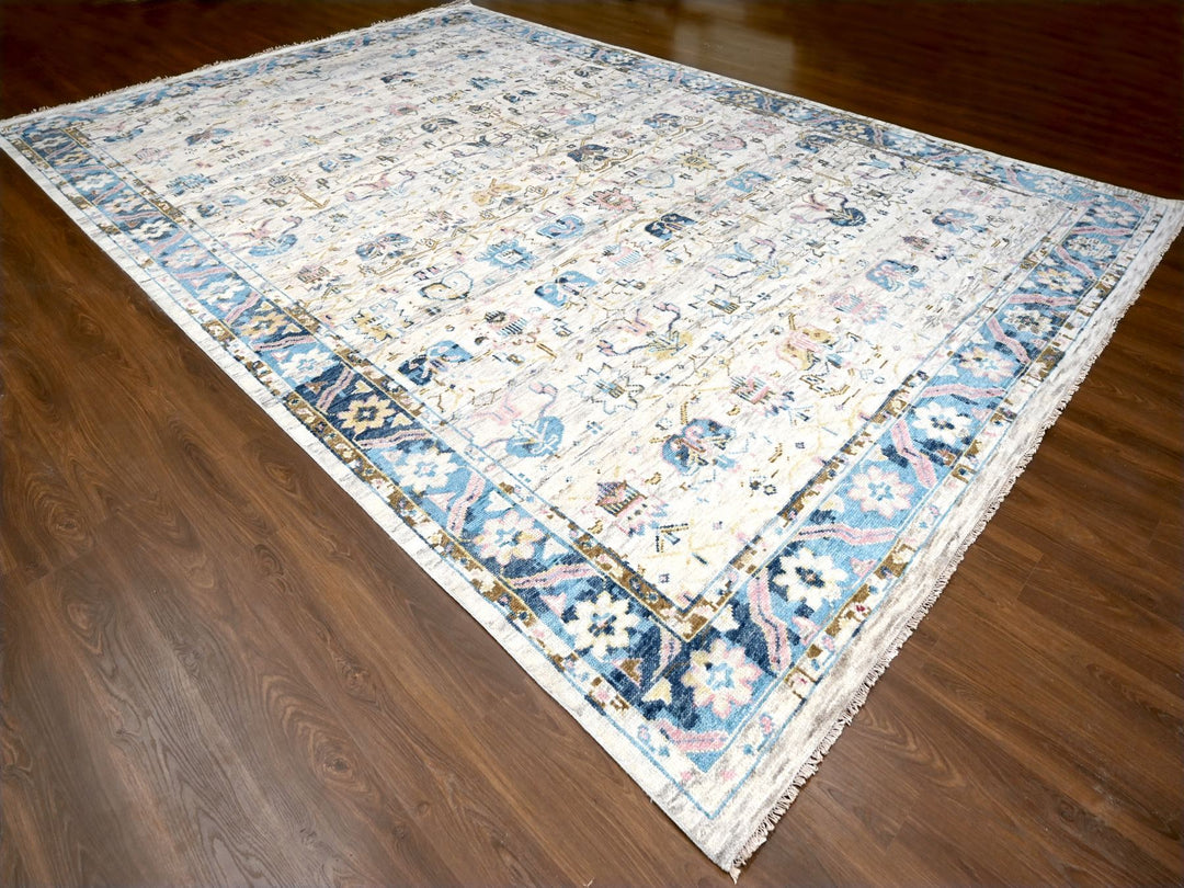 12'0" x 17'9" New Hand Knotted Ivory Wool Rectangle Oriental Rug - MOA10284380