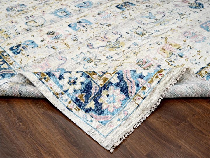 12'0" x 17'9" New Hand Knotted Ivory Wool Rectangle Oriental Rug - MOA10284380
