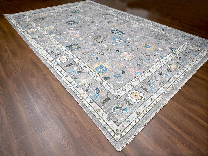 12'0" x 17'10" New Hand Knotted Grey Wool Rectangle Oriental Rug - MOA10284383