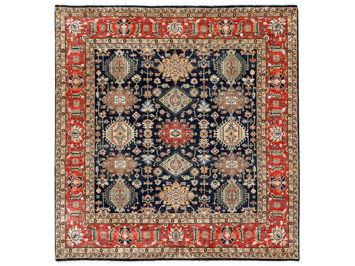 8'0" x 8'0" New Hand Knotted Black Wool Square Oriental Rug - MOA10284393