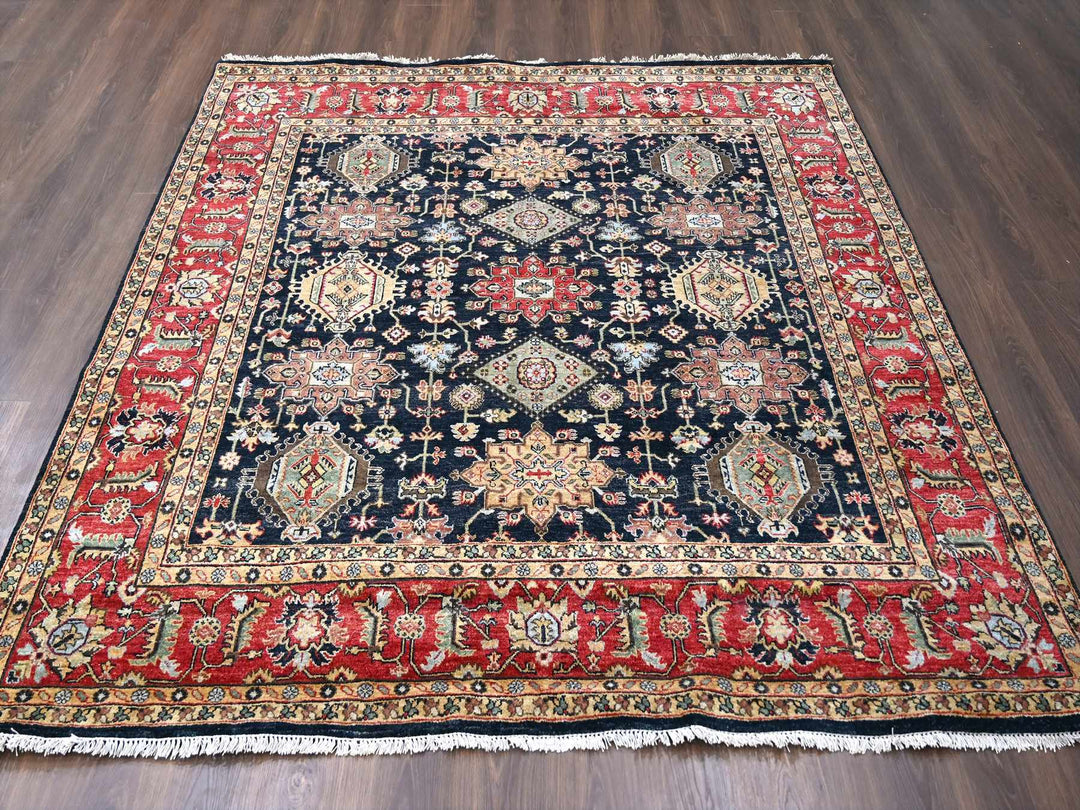 8'0" x 8'0" New Hand Knotted Black Wool Square Oriental Rug - MOA10284393