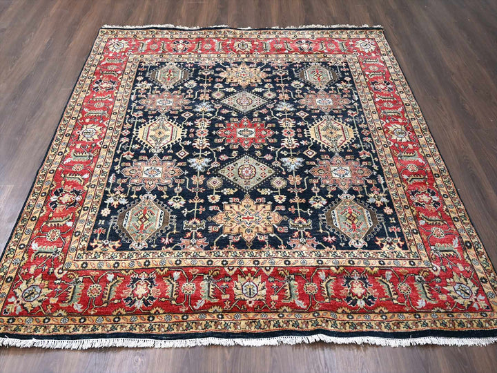 8'0" x 8'0" New Hand Knotted Black Wool Square Oriental Rug - MOA10284393