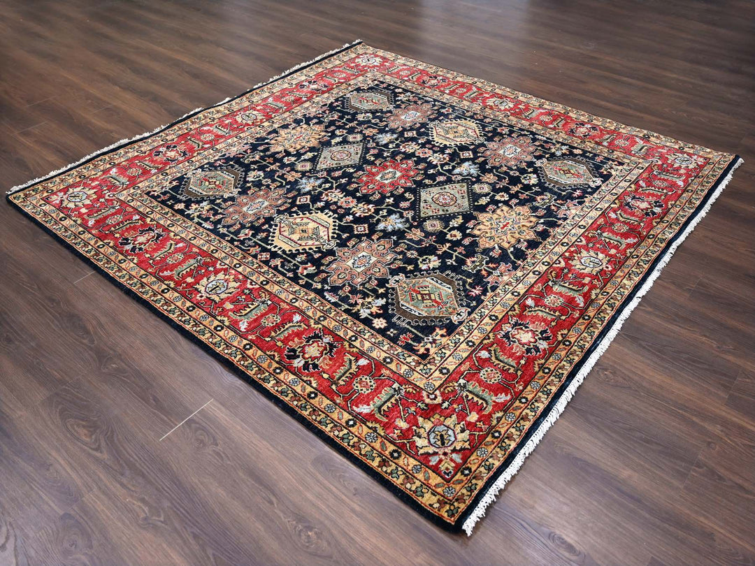 8'0" x 8'0" New Hand Knotted Black Wool Square Oriental Rug - MOA10284393