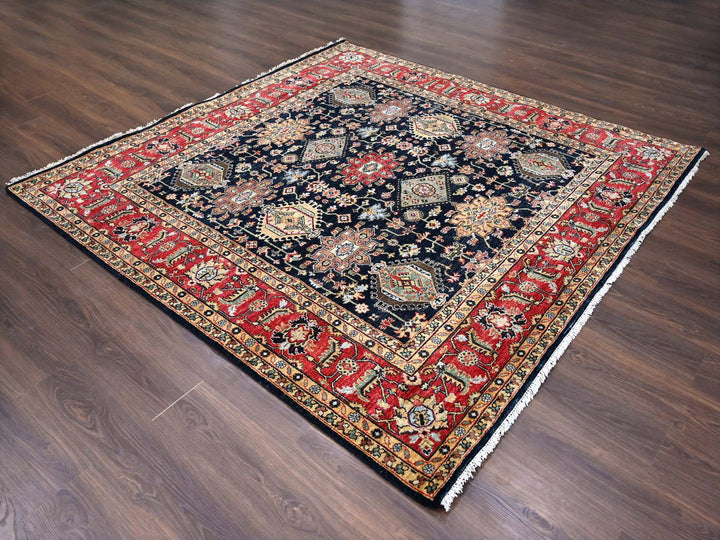 8'0" x 8'0" New Hand Knotted Black Wool Square Oriental Rug - MOA10284393
