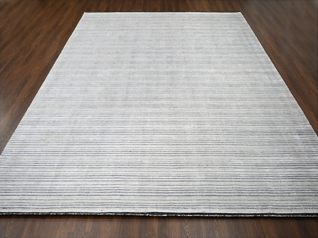 12'2" x 15'0" New Hand Loomed Ivory Wool and Plant based Silk Rectangle Oriental Rug - MOA10284394
