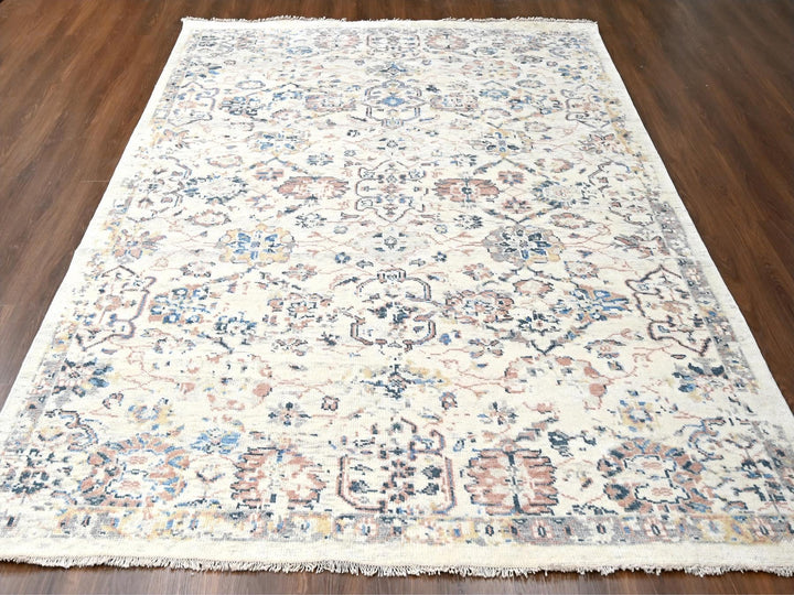8'10" x 11'10" New Hand Knotted Ivory Wool Rectangle Oriental Rug - MOA10284400