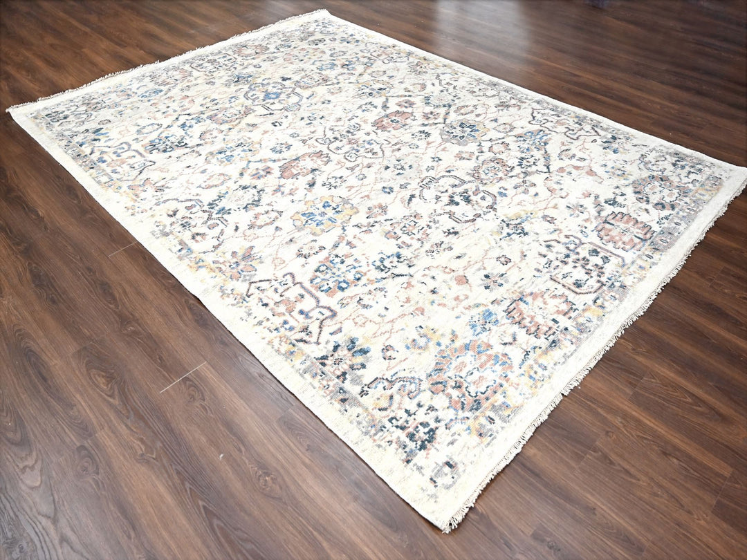 8'10" x 11'10" New Hand Knotted Ivory Wool Rectangle Oriental Rug - MOA10284400
