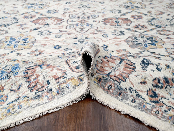 8'10" x 11'10" New Hand Knotted Ivory Wool Rectangle Oriental Rug - MOA10284400