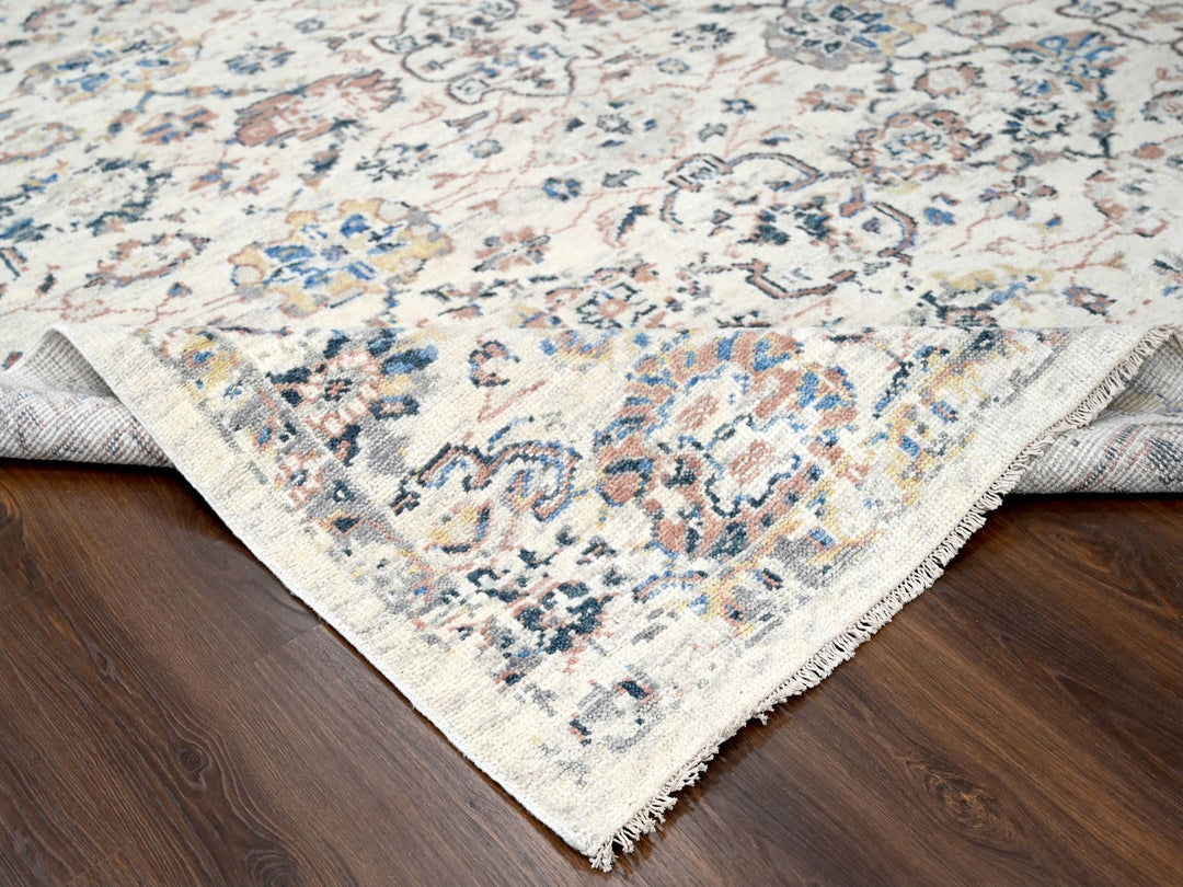 8'10" x 11'10" New Hand Knotted Ivory Wool Rectangle Oriental Rug - MOA10284400