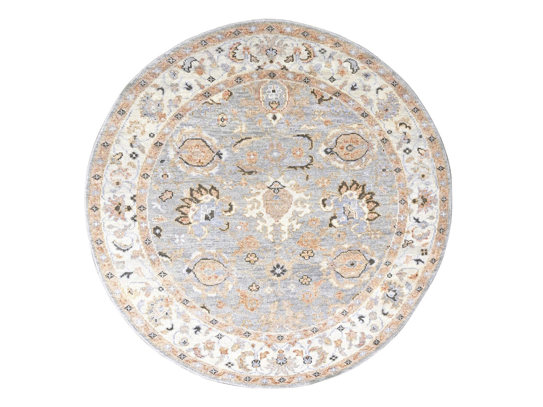 7'10" x 8'0" New Hand Knotted Grey Wool Round Oriental Rug - MOA10284403