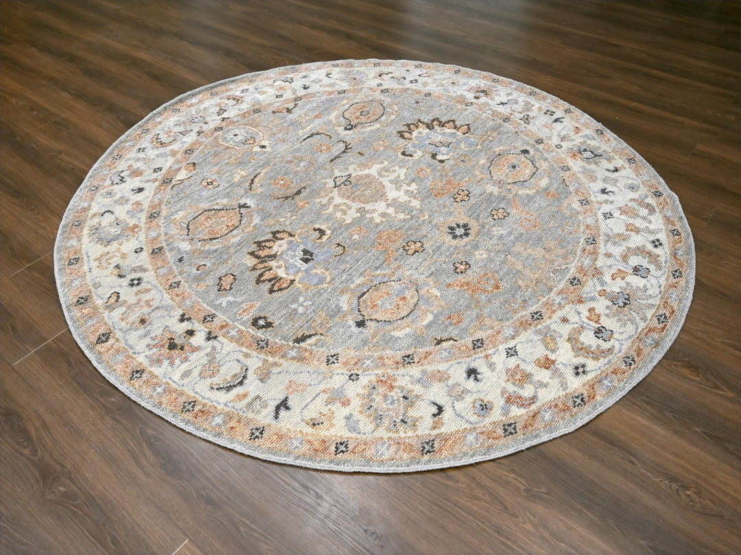 7'10" x 8'0" New Hand Knotted Grey Wool Round Oriental Rug - MOA10284403