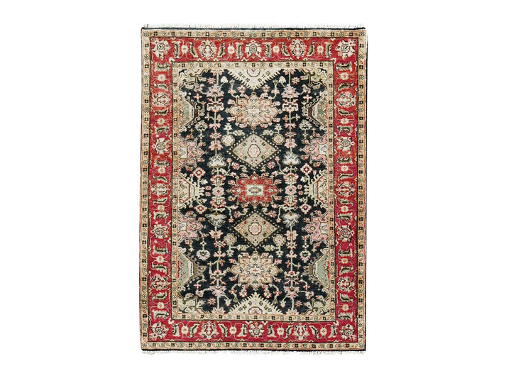 4'2" x 6'0" New Hand Knotted Black Wool Rectangle Oriental Rug - MOA10284404