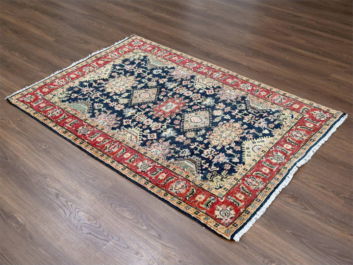 4'2" x 6'0" New Hand Knotted Black Wool Rectangle Oriental Rug - MOA10284404