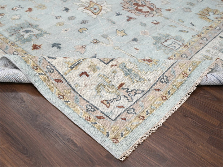12'0" x 14'10" New Hand Knotted Blue Wool Rectangle Oriental Rug - MOA10284410