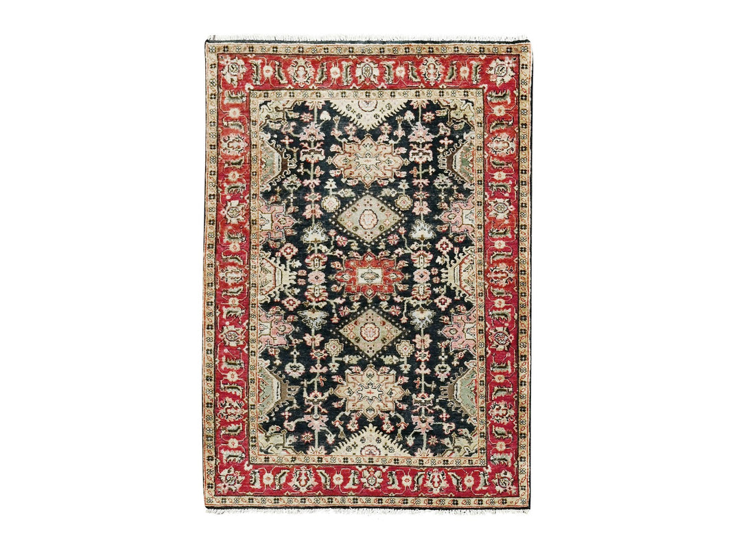 4'2" x 6'0" New Hand Knotted Black Wool Rectangle Oriental Rug - MOA10284414
