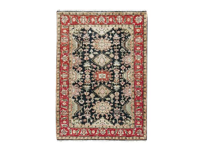 4'2" x 6'0" New Hand Knotted Black Wool Rectangle Oriental Rug - MOA10284414