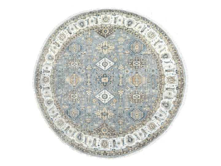 8'10" x 9'0" New Hand Knotted Grey Wool Round Oriental Rug - MOA10284415