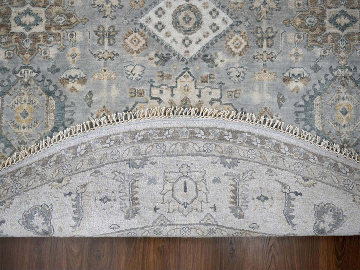 8'10" x 9'0" New Hand Knotted Grey Wool Round Oriental Rug - MOA10284415
