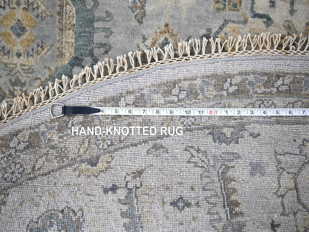 8'10" x 9'0" New Hand Knotted Grey Wool Round Oriental Rug - MOA10284415
