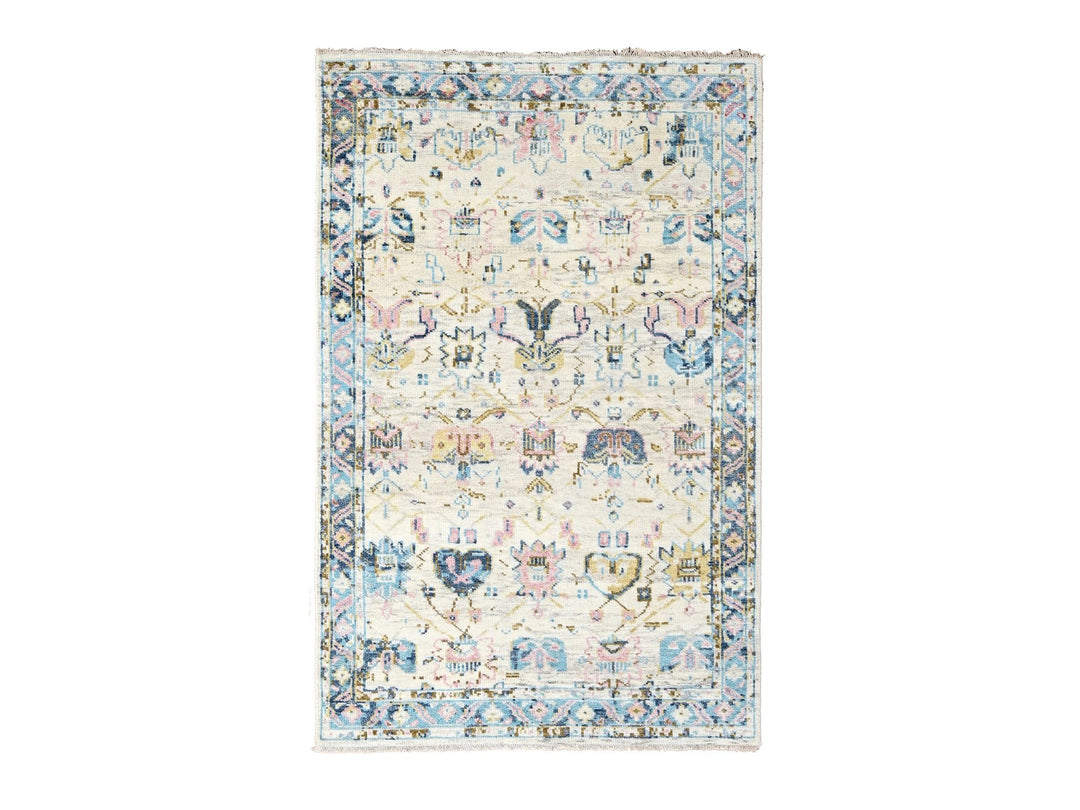 6'2" x 9'0" New Hand Knotted Ivory Wool Rectangle Oriental Rug - MOA10284427