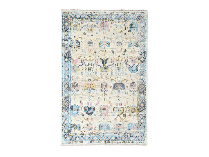 6'2" x 9'0" New Hand Knotted Ivory Wool Rectangle Oriental Rug - MOA10284427