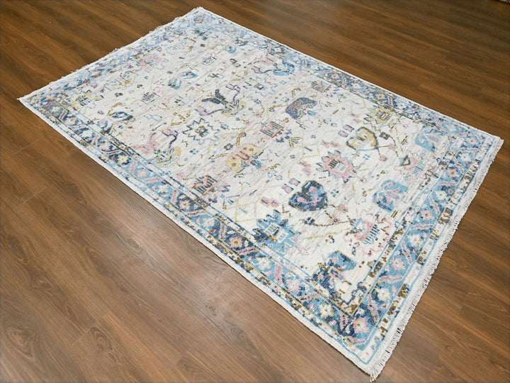 6'2" x 9'0" New Hand Knotted Ivory Wool Rectangle Oriental Rug - MOA10284427