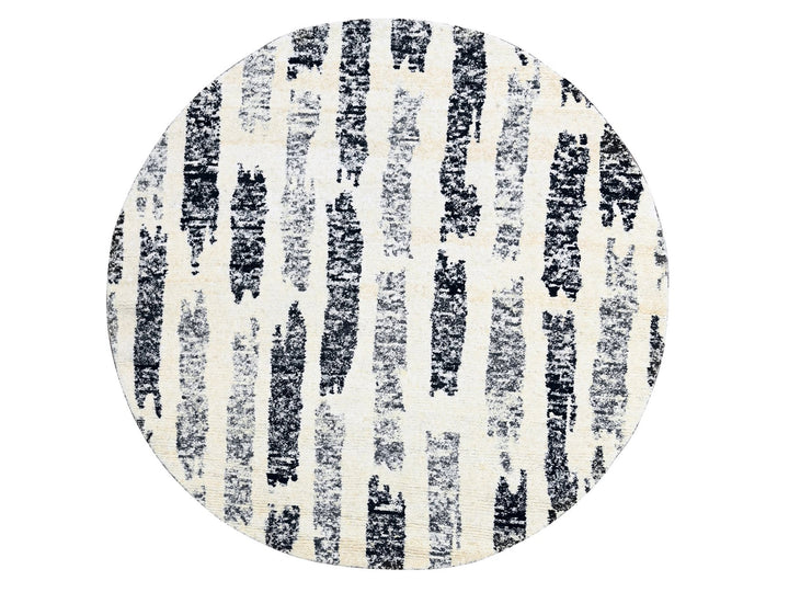 7'10" x 8'0" New Hand Knotted Black Wool Round Oriental Rug - MOA10284434