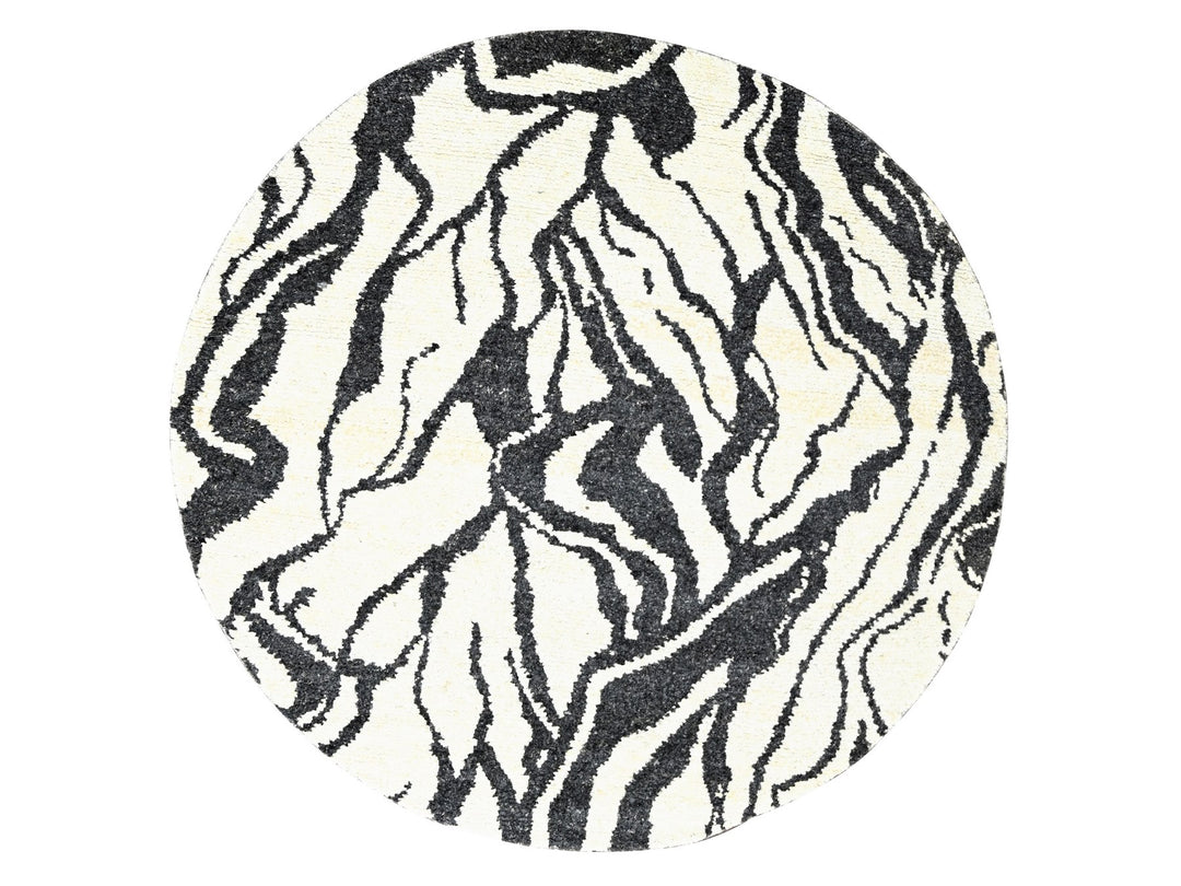 8'0" x 8'0" New Hand Knotted Ivory Wool Round Oriental Rug - MOA10284435