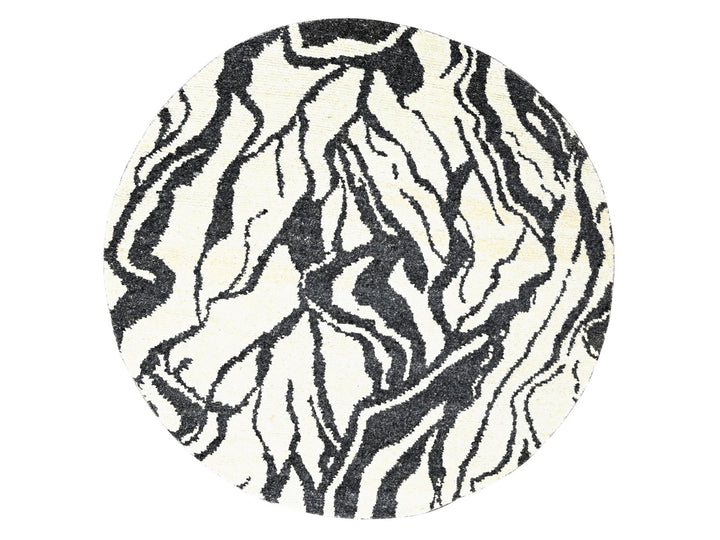 8'0" x 8'0" New Hand Knotted Ivory Wool Round Oriental Rug - MOA10284435