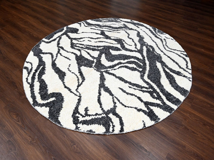 8'0" x 8'0" New Hand Knotted Ivory Wool Round Oriental Rug - MOA10284435