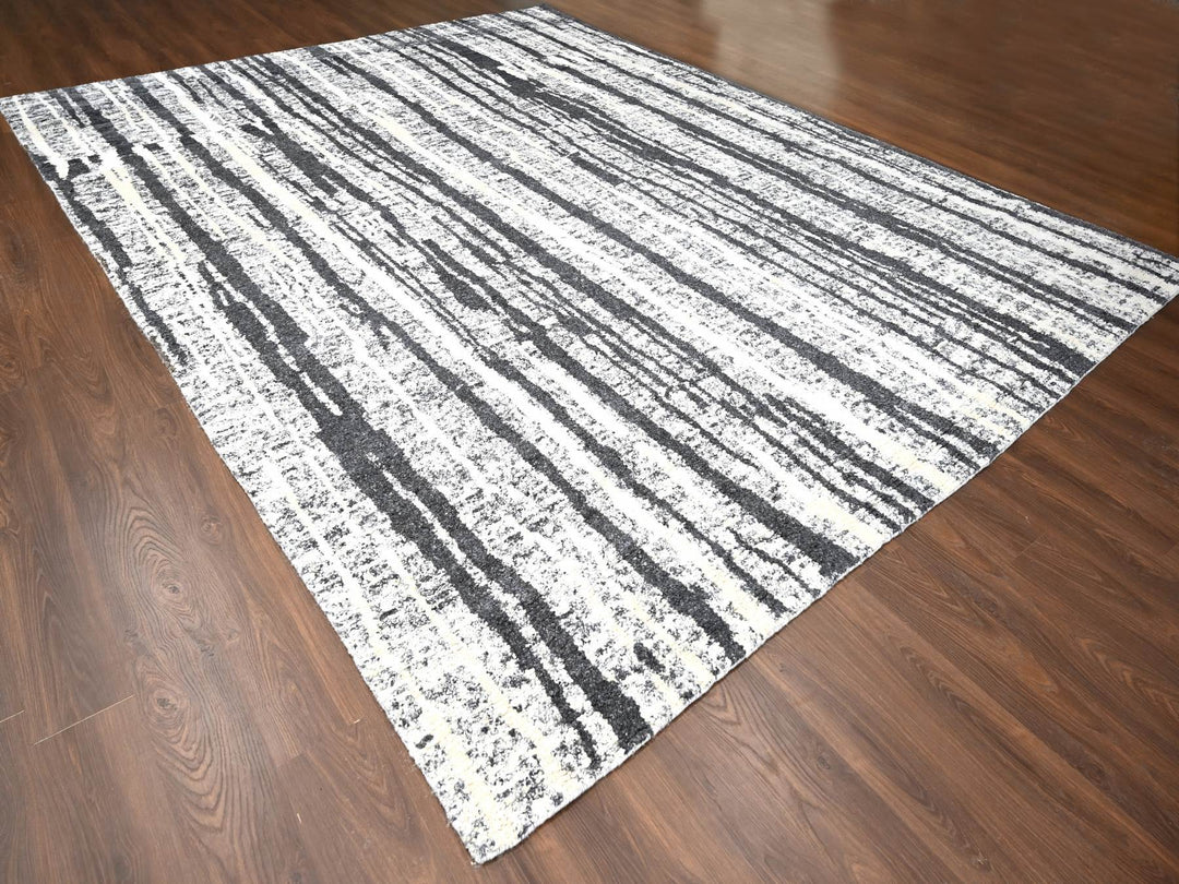 12'0" x 14'9" New Hand Knotted Black Wool Rectangle Oriental Rug - MOA10284446
