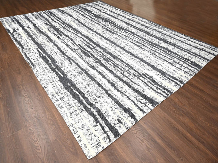 12'0" x 14'9" New Hand Knotted Black Wool Rectangle Oriental Rug - MOA10284446