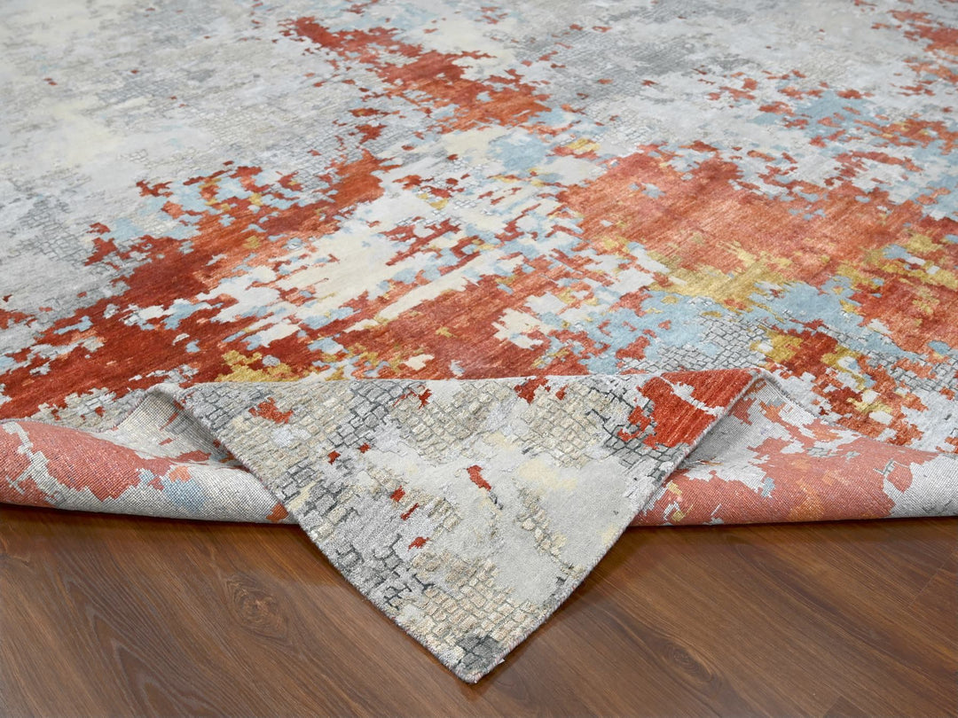 13'9" x 17'9" New Hand Knotted Orange Wool & Silk Rectangle Oriental Rug - MOA10284455