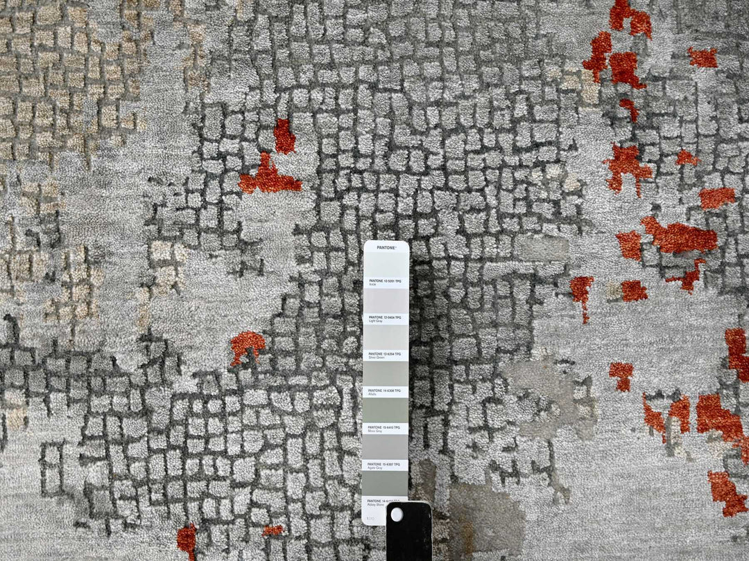 13'9" x 17'9" New Hand Knotted Orange Wool & Silk Rectangle Oriental Rug - MOA10284455