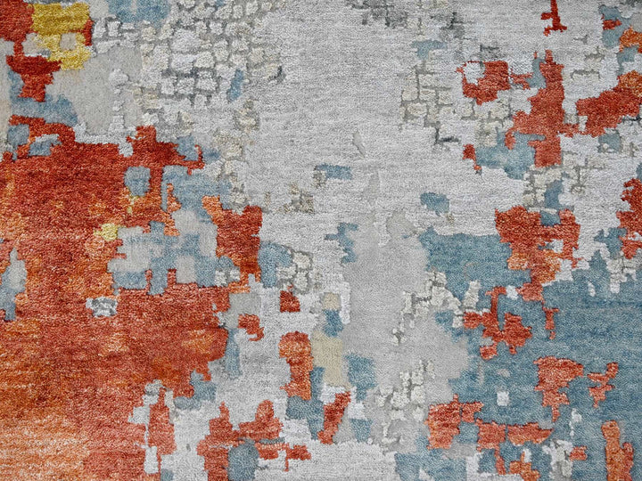 13'9" x 17'9" New Hand Knotted Grey Wool & Silk Rectangle Oriental Rug - MOA10284455