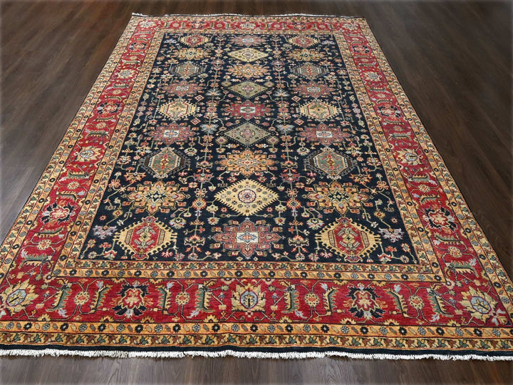 9'0" x 11'11" New Hand Knotted Black Wool Rectangle Oriental Rug - MOA10284457