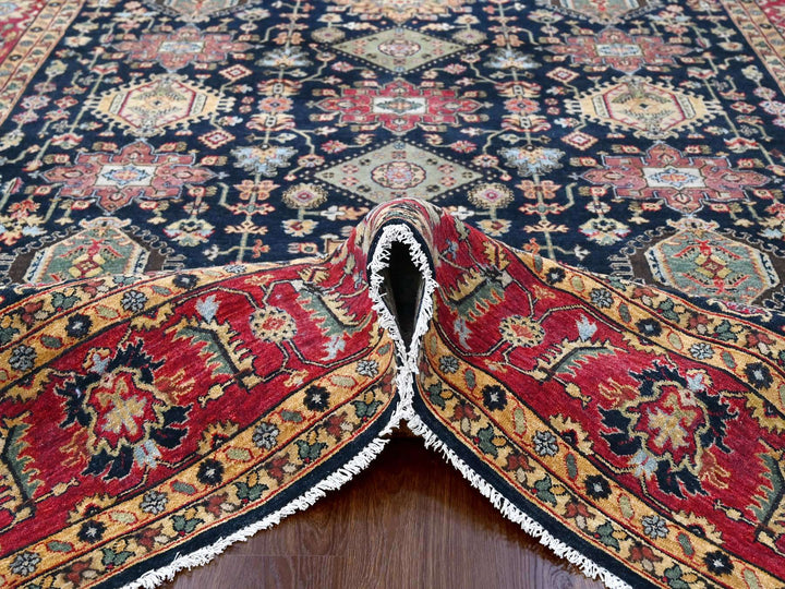 9'0" x 11'11" New Hand Knotted Black Wool Rectangle Oriental Rug - MOA10284457