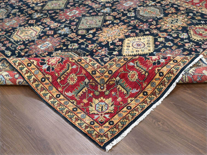 9'0" x 11'11" New Hand Knotted Black Wool Rectangle Oriental Rug - MOA10284457