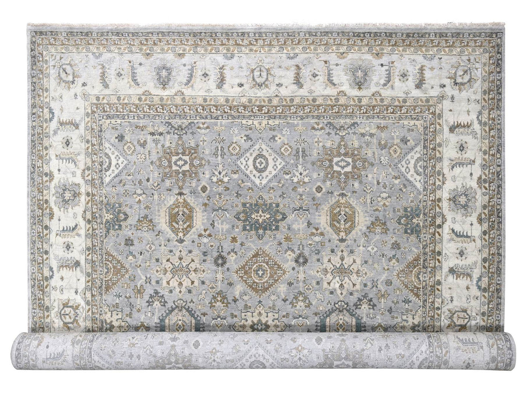 12'2" x 17'11" New Hand Knotted Grey Wool Rectangle Oriental Rug - MOA10284459