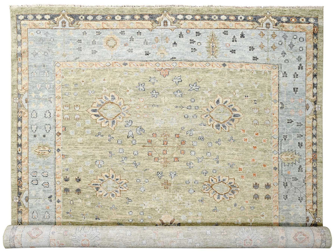 11'9" x 17'9" New Hand Knotted Green Wool Rectangle Oriental Rug - MOA10284489
