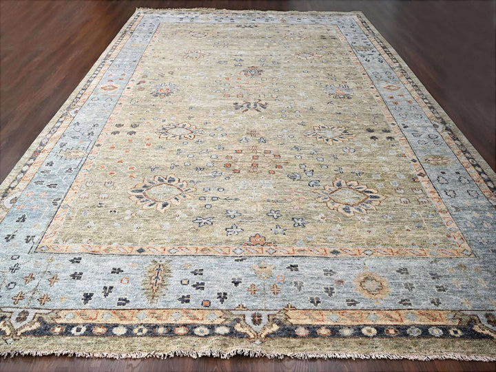 11'9" x 17'9" New Hand Knotted Green Wool Rectangle Oriental Rug - MOA10284489