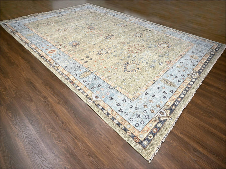 11'9" x 17'9" New Hand Knotted Green Wool Rectangle Oriental Rug - MOA10284489
