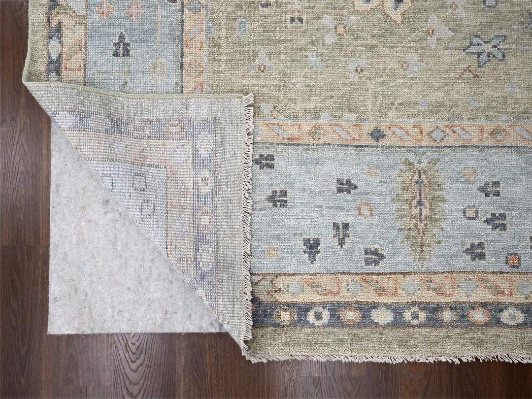11'9" x 17'9" New Hand Knotted Green Wool Rectangle Oriental Rug - MOA10284489