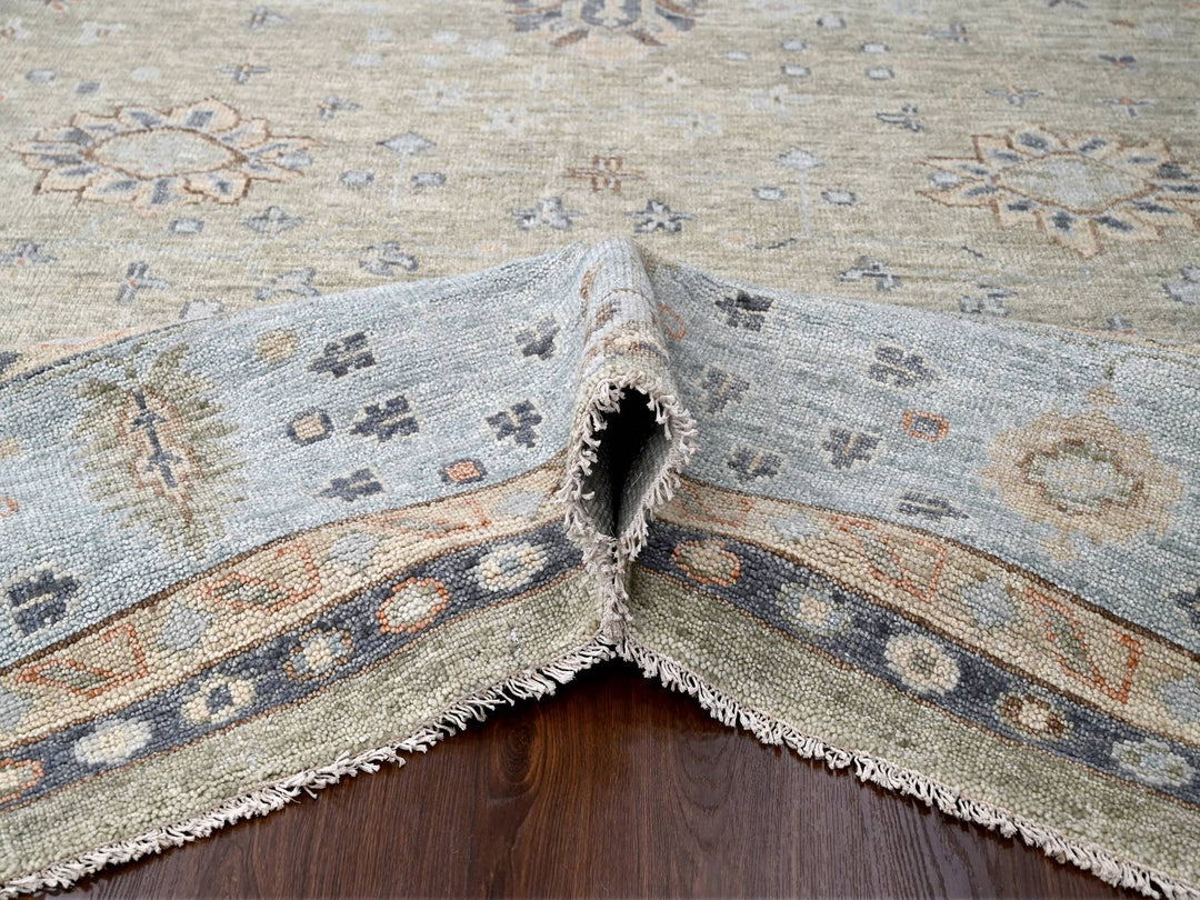 11'9" x 17'9" New Hand Knotted Green Wool Rectangle Oriental Rug - MOA10284489